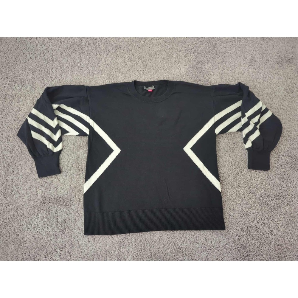 Vince Camuto Sweatshirt Womens M Black White Chevron Stripes Pullover LongSleeve